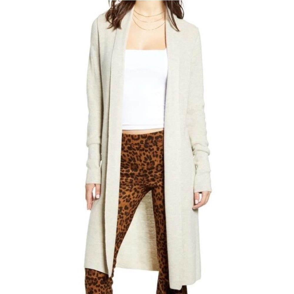 Anthropologie Long Open-Front Cardigan in Light Beige/Cream